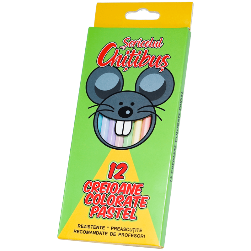 Creioane colorate pastel 12 buc preascutite, Soricelul Chitibus